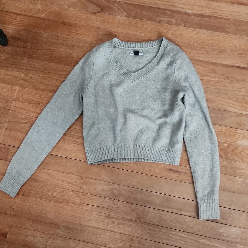 American Eagle Outfitters Light Green V-Neck Sweater, Short